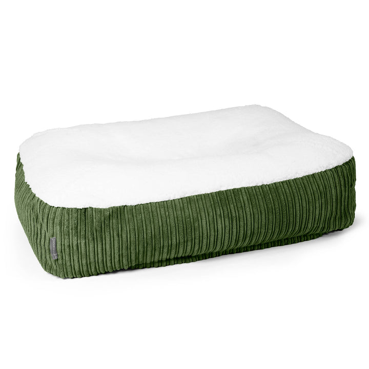 Lettino per Cani Sloucher Medio - Sherpa & Velluto a Coste Verde Foresta 01