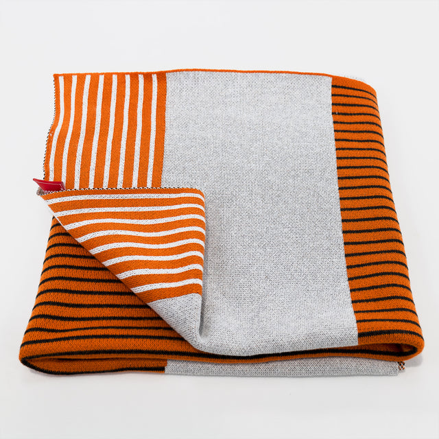 Coperta / Plaid - Lavorato a Maglia Astratto a Blocchi Arancione 03