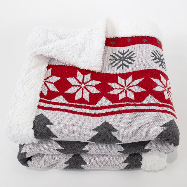 Coperta / Plaid - Lavorato a Maglia Fair Isle di Natale Rosso 03