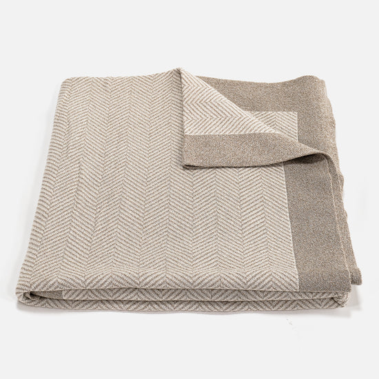 Coperta / Plaid - Lavorato a Maglia Tessuto a Spina di Pesce Pietra 02