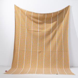 Coperta / Plaid - Lavorato a Maglia Tessuto a Spina di Pesce Senape
