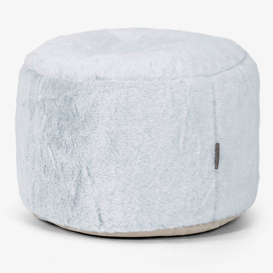 Poggiapiedi Rotondo Piccolo - Eco-pelliccia di Coniglio Azzurro Polvere 01