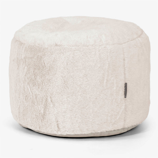Poggiapiedi Rotondo Piccolo - Eco-pelliccia di Coniglio Bianco 01