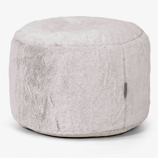 Poggiapiedi Rotondo Piccolo - Eco-pelliccia di Coniglio Grigio Chiaro 01