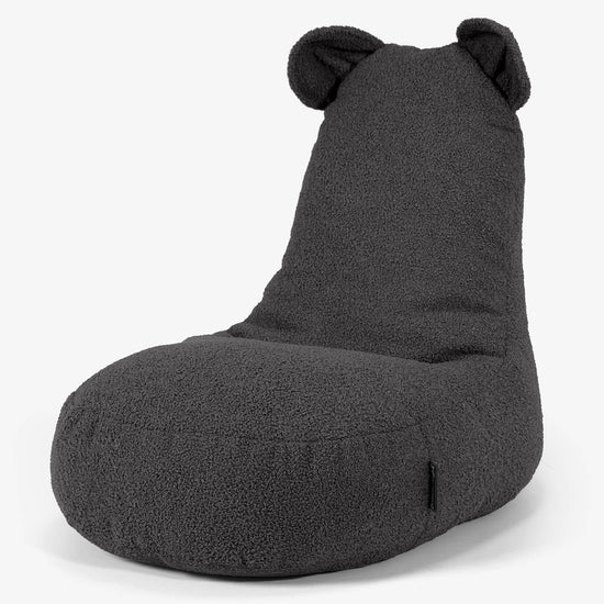 Poltrona Pouf Bambino con Animale Orso 2-6 anni - Bouclé Grafite 01