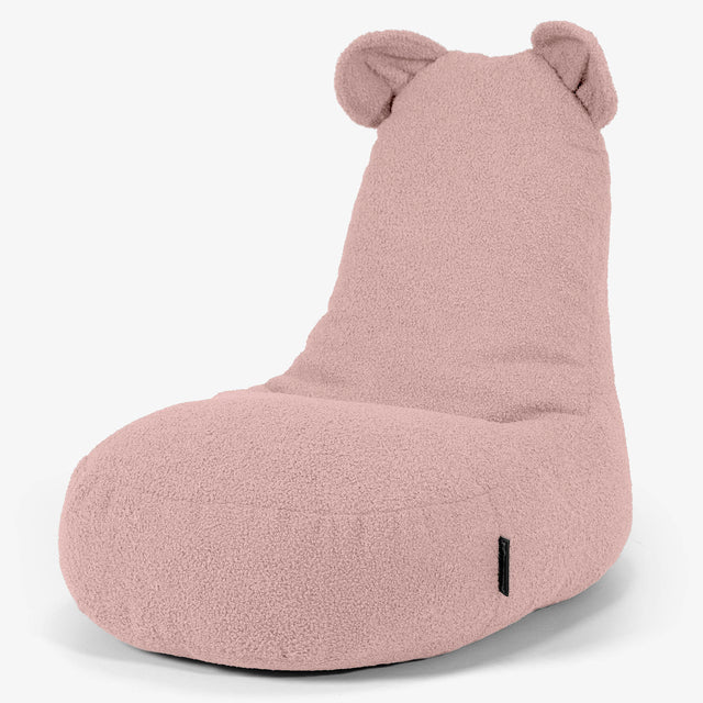 Poltrona Pouf Bambino con Animale Orso 2-6 anni - Bouclé Rosa 01