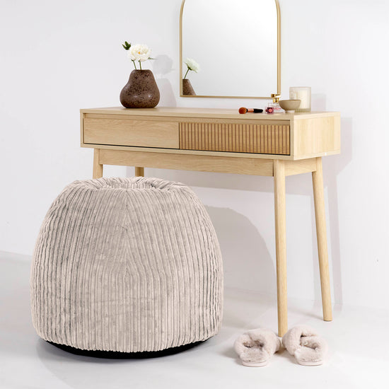 Pouf Sgabello per Toeletta - Velluto a Coste Avorio - 02