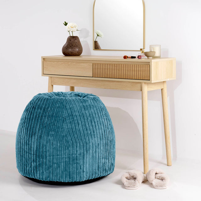 Pouf Sgabello per Toeletta - Velluto a Coste Egeo Blu - 02