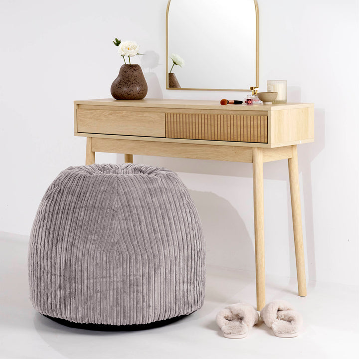 Pouf Sgabello per Toeletta - Velluto a Coste Grigio Argento - 02
