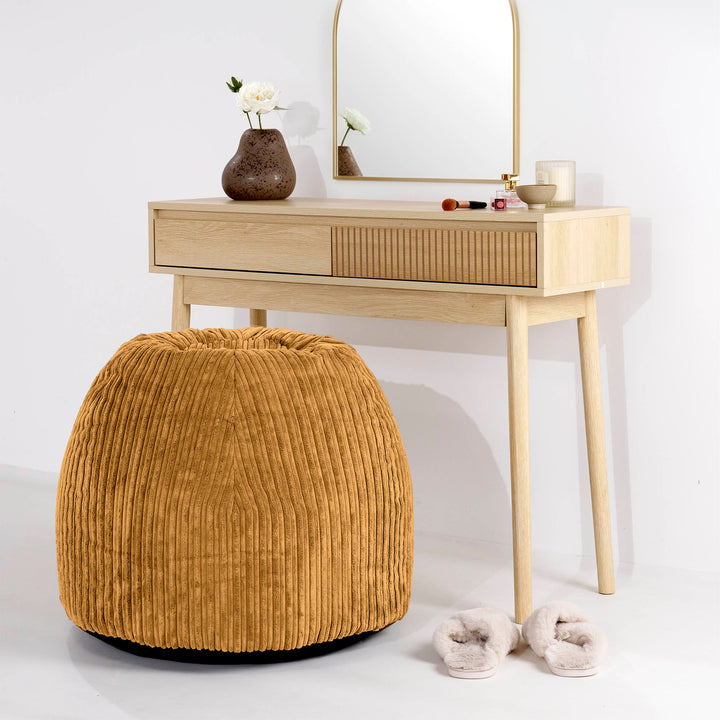 Pouf Sgabello per Toeletta - Velluto a Coste Miele Dorato - 02