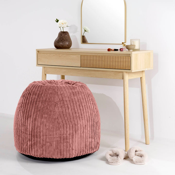 Pouf Sgabello per Toeletta - Velluto a Coste Pesca - 02