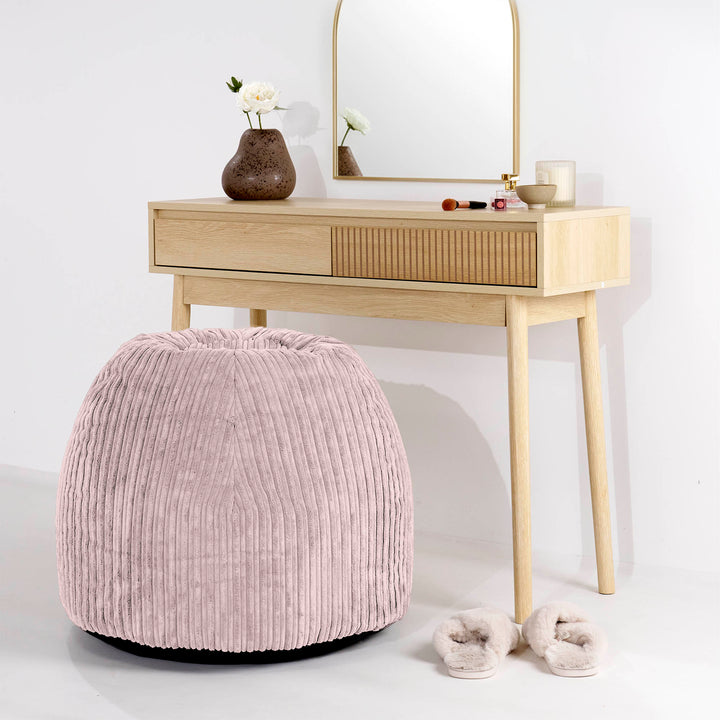Pouf Sgabello per Toeletta - Velluto a Coste Rosa Cipria - 02