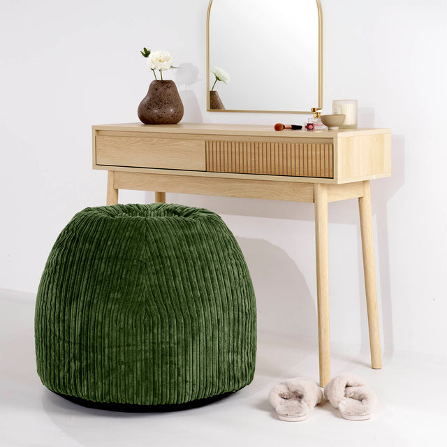 Pouf Sgabello per Toeletta - Velluto a Coste Verde Foresta - 02