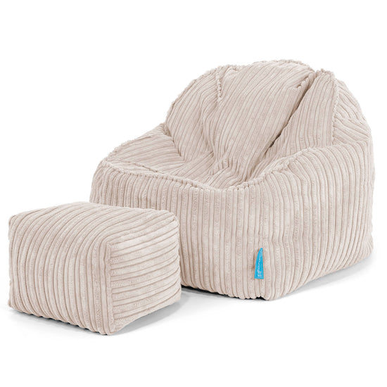 Poltrona Pouf Sacco Sloucher per Bambini 2 a 6 anni - Velluto a Coste Avorio 03
