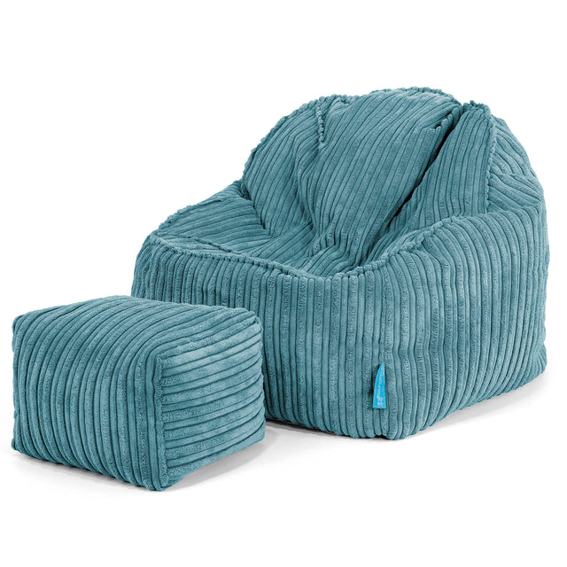 Poltrona Pouf Sacco Sloucher per Bambini 2 a 6 anni - Velluto a Coste Egeo Blu 03
