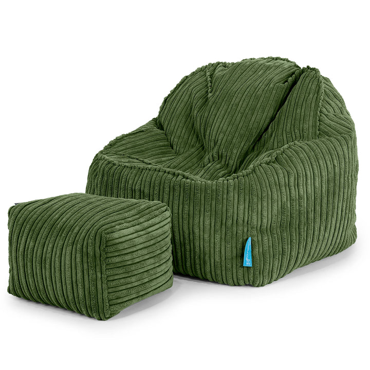 Poltrona Pouf Sacco Sloucher per Bambini 2 a 6 anni - Velluto a Coste Verde Foresta 03