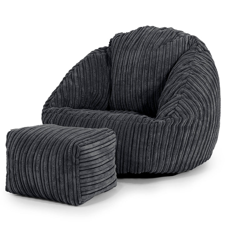 Poltrona a Sacco per Bambini Bubble 1-3 anni - Velluto a Coste Nero 02