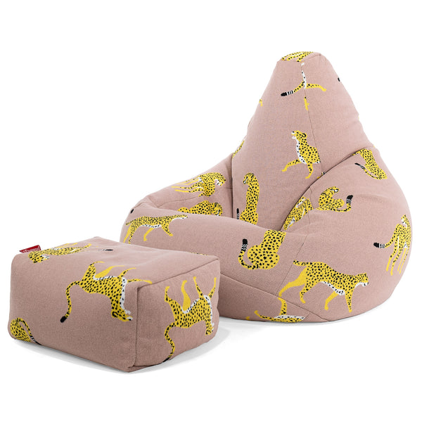 Poltrona Sacco Pouf 'Gioco' - Lavorato a Maglia Gheopardo Rosa 01