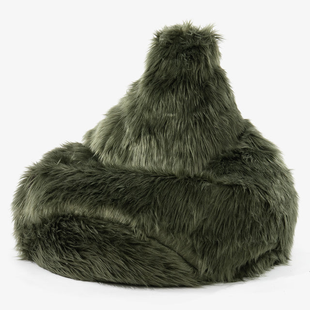 Poltrona Sacco Pouf 'Gioco' - Pelliccia Sintetica Mongola Verde Salvia 01