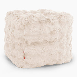 Pouf Cubo Poggiapiedi - Pelliccia Sintetica a Bolle Panna