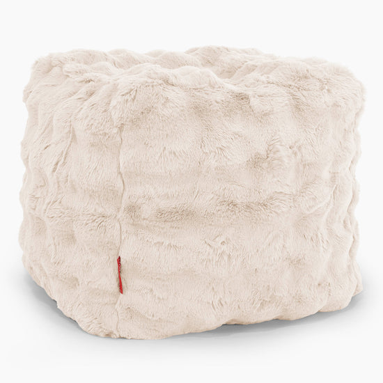 Pouf Cubo Poggiapiedi - Pelliccia Sintetica a Bolle Panna 01