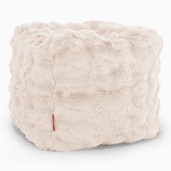 Pouf Cubo Poggiapiedi - Pelliccia Sintetica a Bolle Panna 01