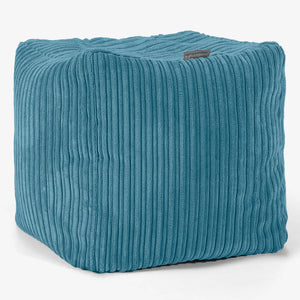 Pouf Cubo Poggiapiedi - Velluto a Coste Egeo Blu
