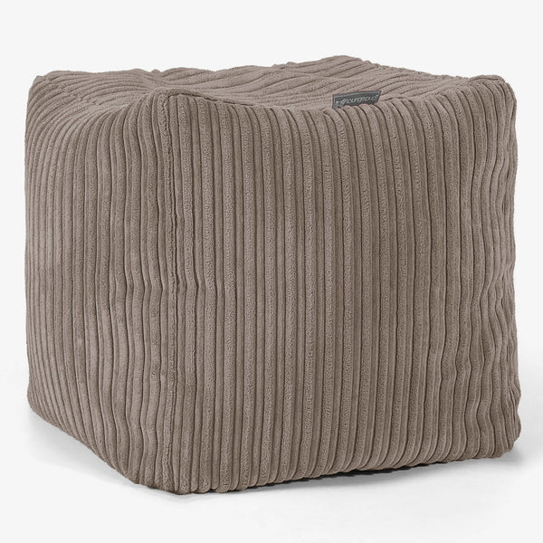 Pouf Cubo Poggiapiedi - Velluto a Coste Grigio Tortora 01