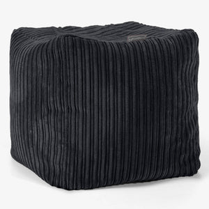 Pouf Cubo Poggiapiedi - Velluto a Coste Nero