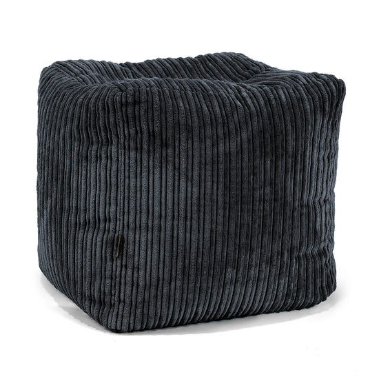Pouf Cubo Poggiapiedi - Velluto a Coste Nero 01
