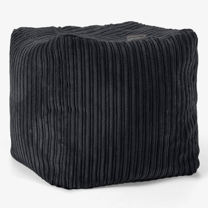Pouf Cubo Poggiapiedi - Velluto a Coste Nero 01