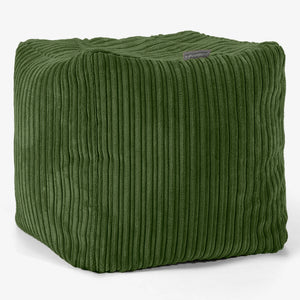 Pouf Cubo Poggiapiedi - Velluto a Coste Verde Foresta