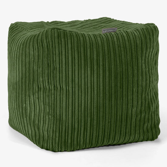 Pouf Cubo Poggiapiedi - Velluto a Coste Verde Foresta 01