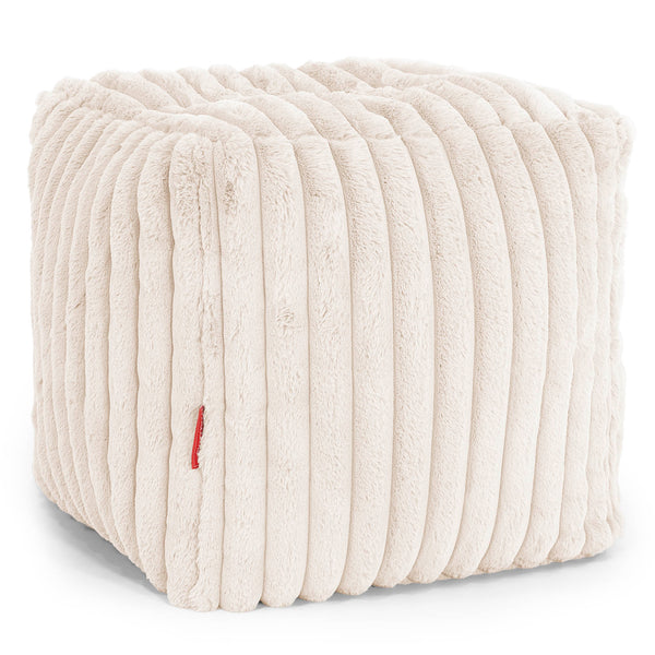 Pouf Cubo Poggiapiedi - Velluto Felpato Ultra Morbido Panna1