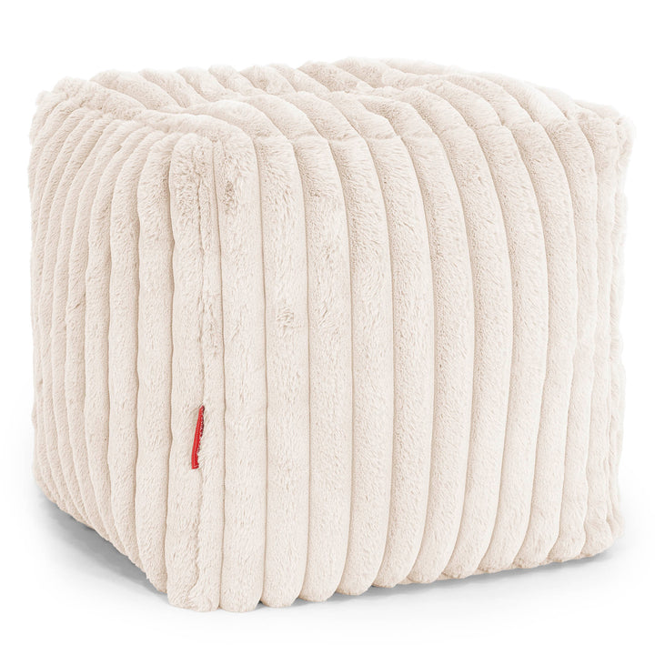 Pouf Cubo Poggiapiedi - Velluto Felpato Ultra Morbido Panna1