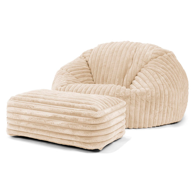 Pouf Divano 'Classico' - Velluto Felpato Ultra Morbido Panna 02