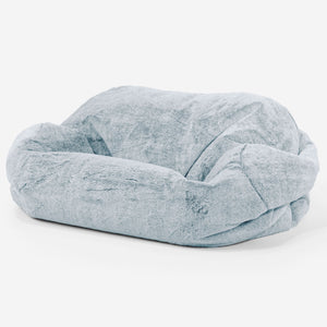 Pouf Divano Sabine - Eco-pelliccia di Coniglio Azzurro Polvere