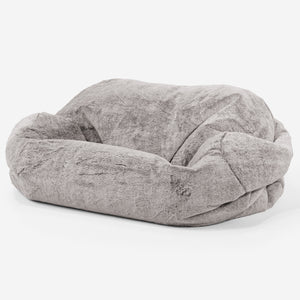 Pouf Divano Sabine - Eco-pelliccia di Coniglio Grigio Chiaro