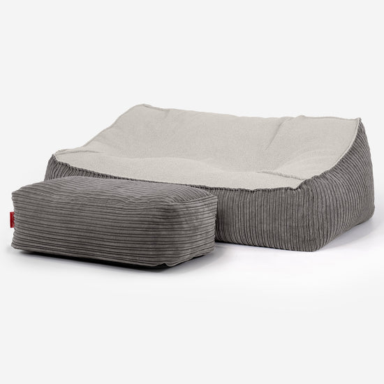 Pouf Divano Sloucher - Bouclé & Velluto a Coste Grafite 03