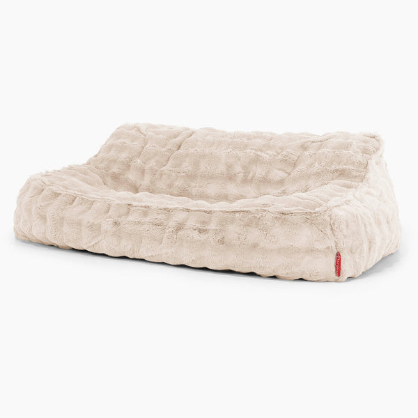 Pouf Divano Sloucher - Pelliccia Sintetica a Bolle Panna 01