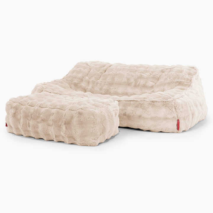 Pouf Divano Sloucher - Pelliccia Sintetica a Bolle Panna 03