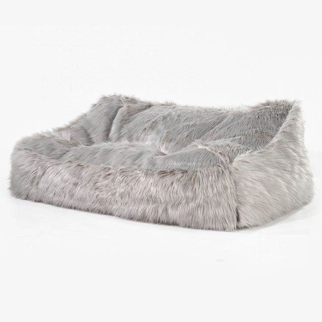 Pouf Divano Sloucher  - Pelliccia Sintetica Mongola Grigio 01
