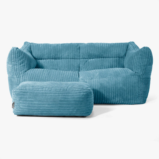 Pouf Divano Victor - Velluto a Coste Egeo Blu 02