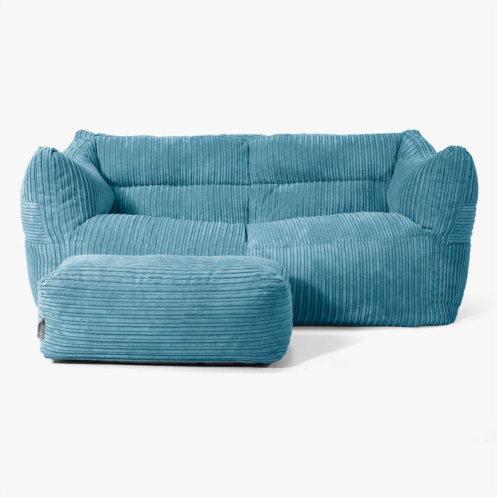 Pouf Divano Victor - Velluto a Coste Egeo Blu 02