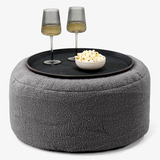 Pouf Ottoman con Vassoio - Bouclé Grafite - 01