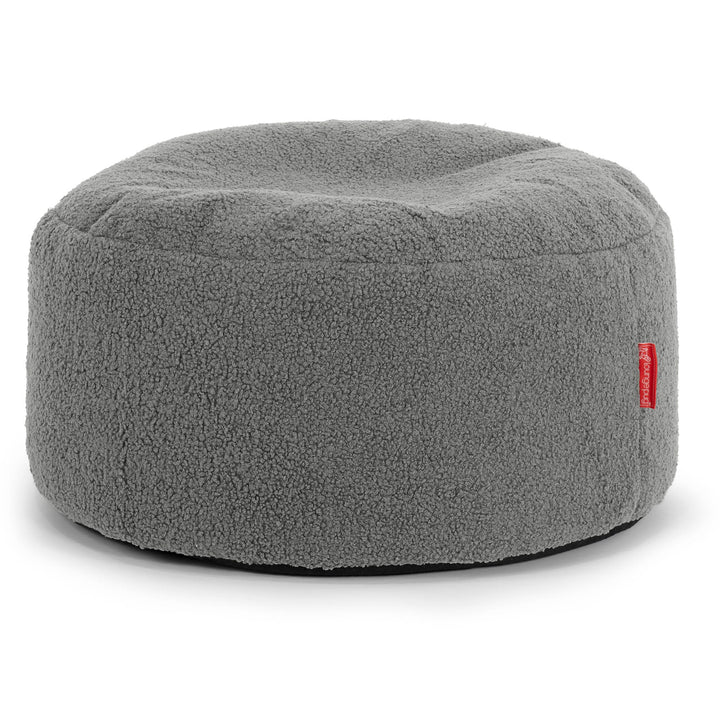 Pouf Ottoman con Vassoio - Bouclé Grigio - 02