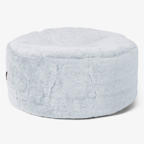 Pouf Ottoman con Vassoio - Eco-pelliccia di Coniglio Azzurro Polvere - 01