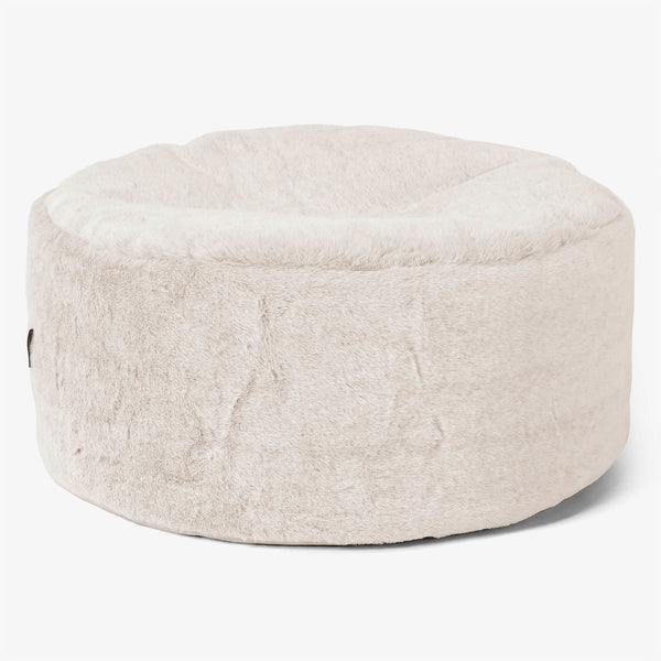 Pouf Ottoman con Vassoio - Eco-pelliccia di Coniglio Bianco - 01