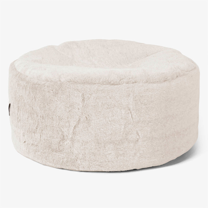 Pouf Ottoman con Vassoio - Eco-pelliccia di Coniglio Bianco - 02