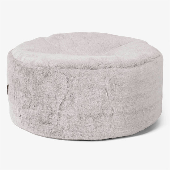 Pouf Ottoman con Vassoio - Eco-pelliccia di Coniglio Grigio Chiaro - 02